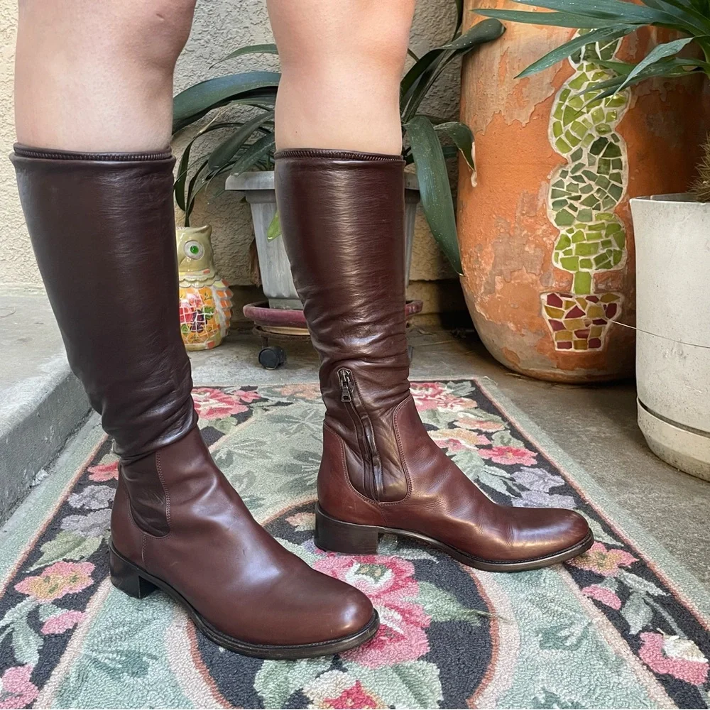Prada Vintage Brown Pull On Leather Boots with Streamlined Design